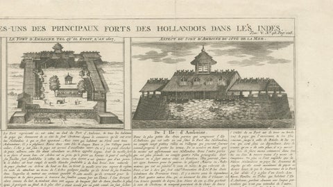 Antique Dutch East Indies Forts Engraving, VOC Batavia, Ambon & Banda, c.1719, close-up 2