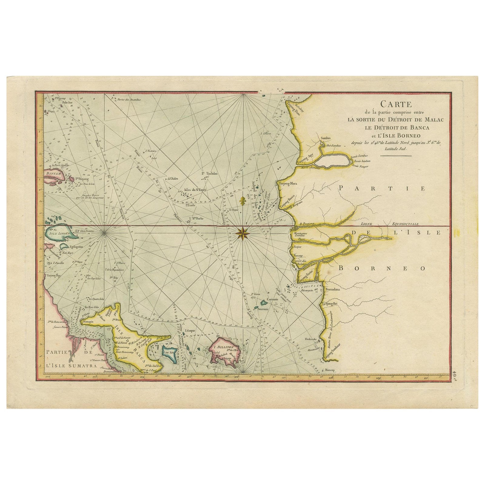 Antique Map of the Malacca and Bangka Strait by De Mannevillette '1775'