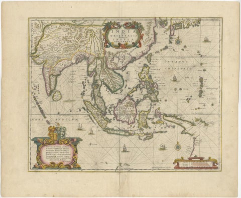 Old Antique Map of the East Indies and Southeast Asia, ca.1644, view 2