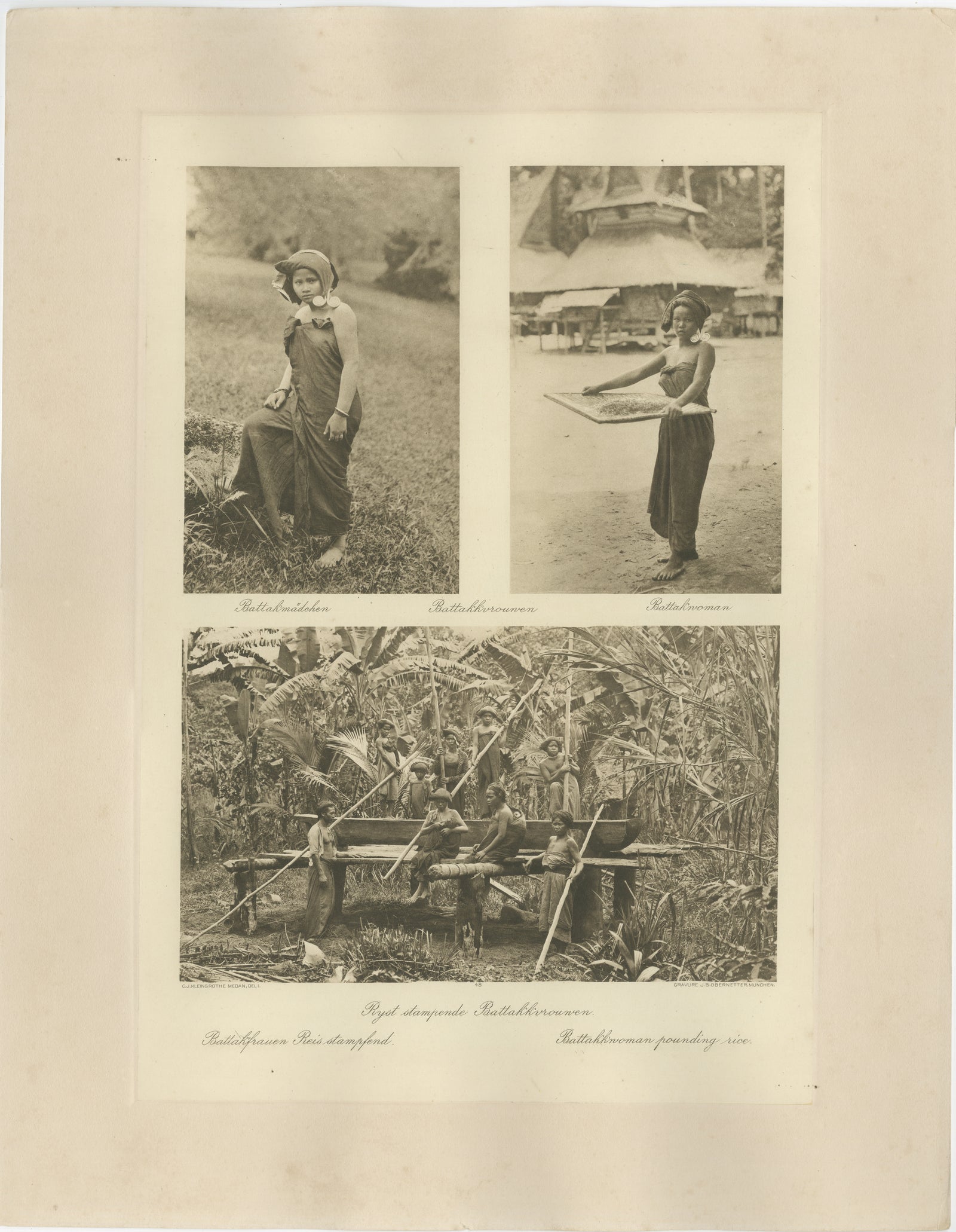 Batik, Sifting Rice & Women Working, Antique Photogravure of Batak People 1900