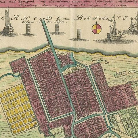 Antique Map and Views of Batavia by Homann Heirs, '1733', close-up 1