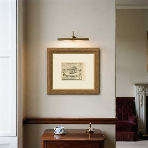 Solor Island View, Indonesian Harbor Engraving, French Voyage Plate c.1700, shown framed on a wall, true to size