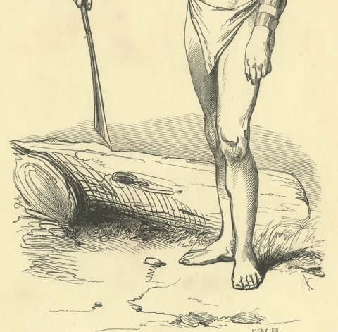 Papuan of Dorey Harbour, Antique Wahlen Costume Print, 1843-1844, close-up 2