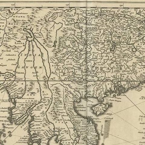 Antique Map of Southeast Asia 'India, Indonesia' by N. Visscher, circa 1670, close-up 1