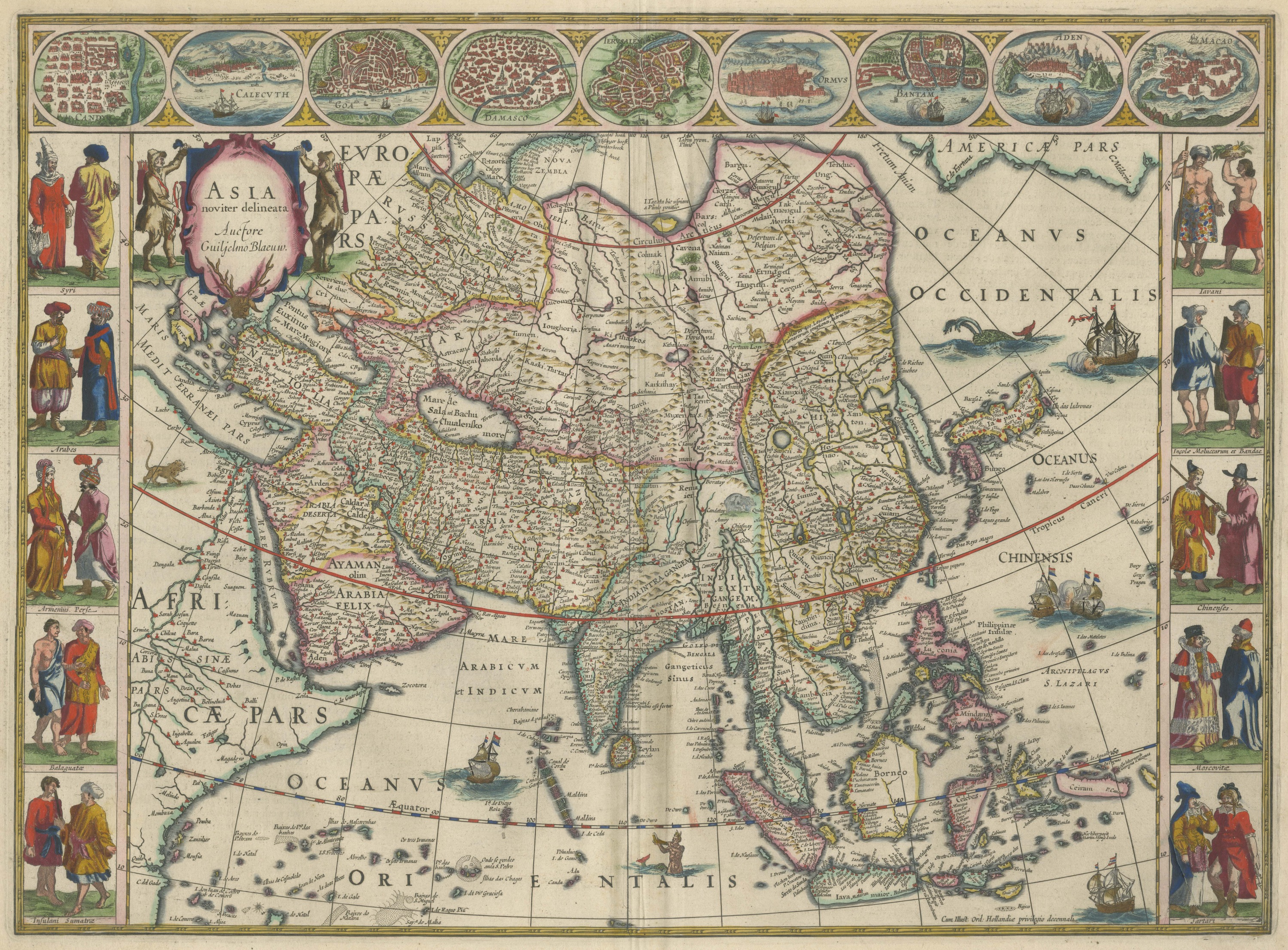 Antique Blaeu Map of Asia, Arabia Felix and the East Indies, 1642