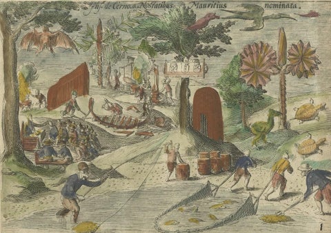 Antique Engravings of Mauritius and Indonesia, incl de Banda Islands, c.1730, close-up 2