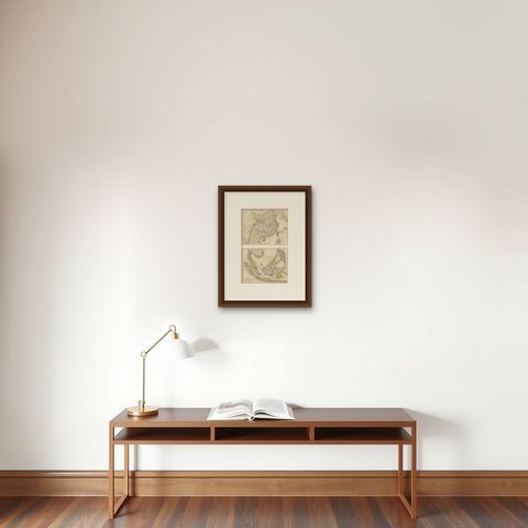 Antique Map of China and the East Indies by Lowry, 1852, shown framed on a wall, true to size