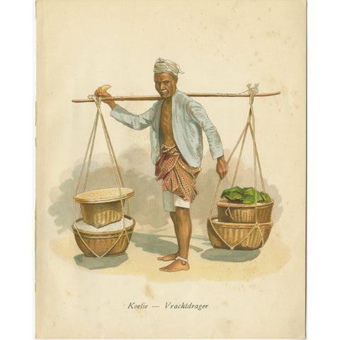 Antique Print of Indonesian Carrier or 'Koelie', 1909