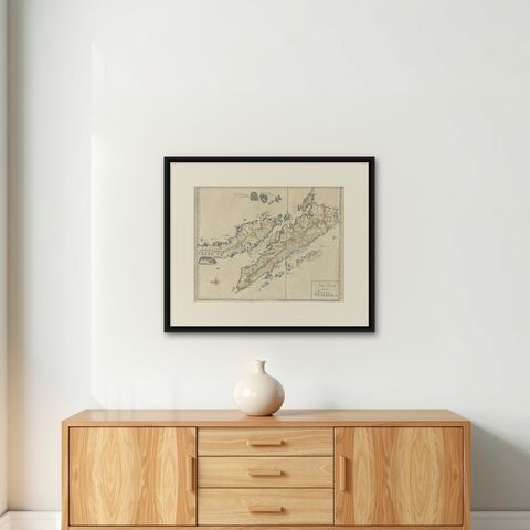 Antique Map of Sumatra, Indonesia 'c.1780', shown framed on a wall, true to size