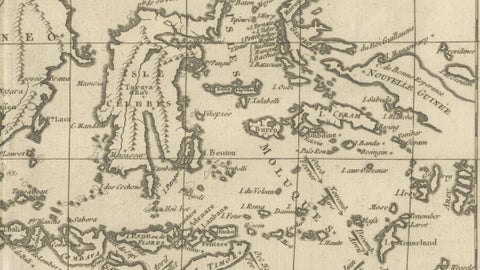 Antique East Indies Map by Rigobert Bonne, Copper Engraving, 1780, close-up 5