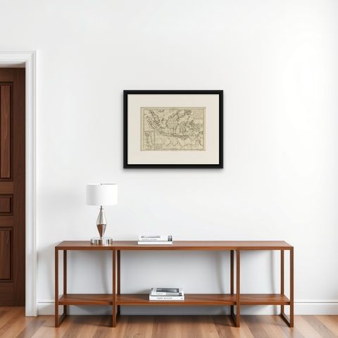 Antique East Indies Map by Rigobert Bonne, Copper Engraving, 1780, shown framed on a wall, true to size