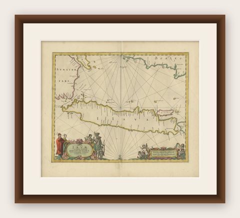 Antique Map of the Island Java, Indonesia, c.1650, shown framed