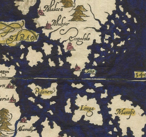 Renaissance Mapping of Sumatra: Featuring Singapore in Münster’s Woodcut, c.1590, close-up 2