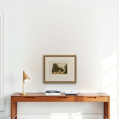 Antique Print of Kampong Djambattan, Java in Indonesia, 1888, shown framed on a wall, true to size