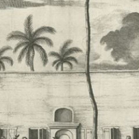 Old Print of the Spinning House in Batavia, Nowadays Jakarta, Indonesia, 1682, close-up 2