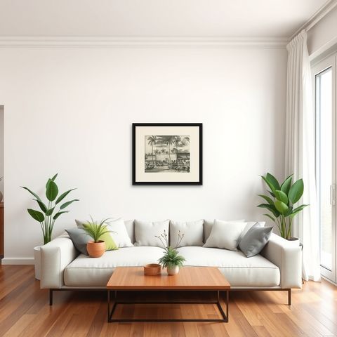 Old Print of the Spinning House in Batavia, Nowadays Jakarta, Indonesia, 1682, shown framed in a room, true to size