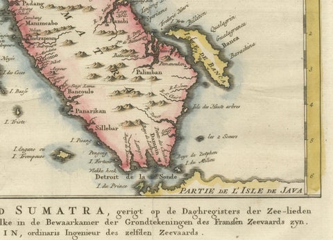 Rare 1770 Bellin Map of Sumatra with Stunning Decorative Cartouches, close-up 3