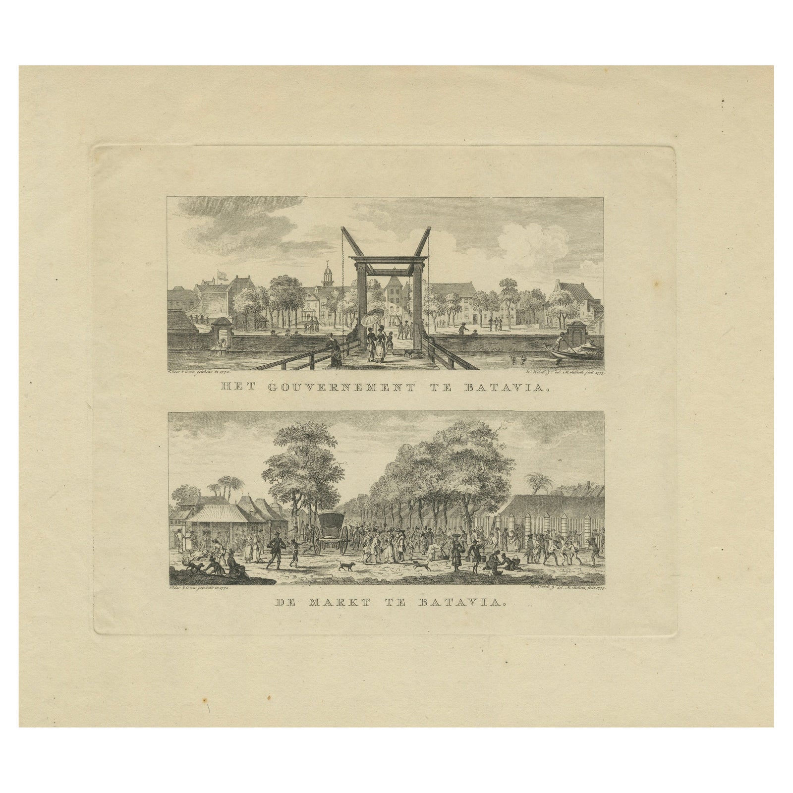Batavia Market Scenes & Government House, Antique Prints VOC Period, c.1780