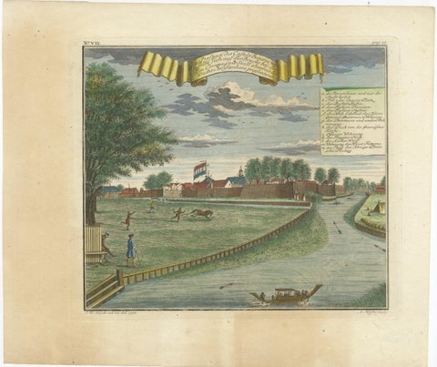 Batavia Castle and Parade Ground, Hand-Colored Engraving by J.W. Heydt, 1738, view 2