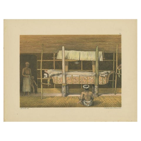 Antique Print of the 'Katafalk' of the Dayak Chief in Borneo, Indonesia, 1881