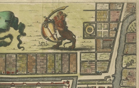 Rare 17th Century Map of Batavia and Castle on Java by Isaac de l'Obel, close-up 5