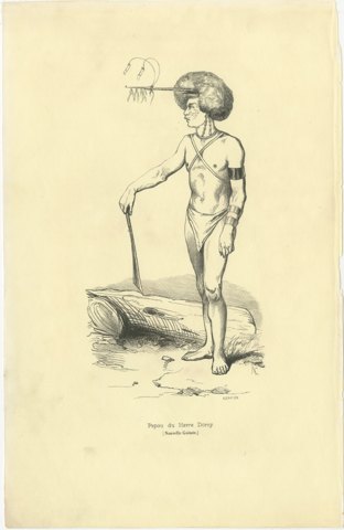 Papuan of Dorey Harbour, Antique Wahlen Costume Print, 1843-1844, view 2