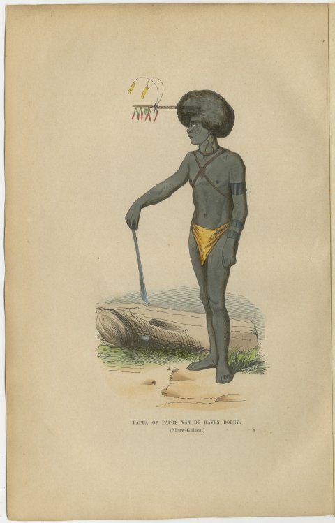 Papuan Man of Dorey Harbor, New Guinea, Antique Hand-Colored Print, 1854, view 2