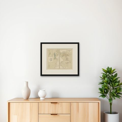 Antique Map of Riouw, Lingga Archipelago, Singapore, Banda by Dornseiffen, 1884, shown framed on a wall, true to size