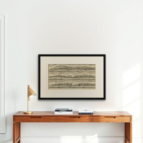 Antique Print of Trading Posts in Indonesia by Valentijn, 1726, shown framed on a wall, true to size