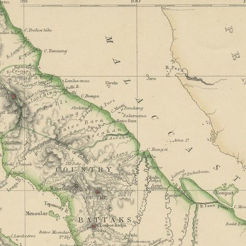 Antique Map of Sumatra by W. G. Blackie, 1859, close-up 1