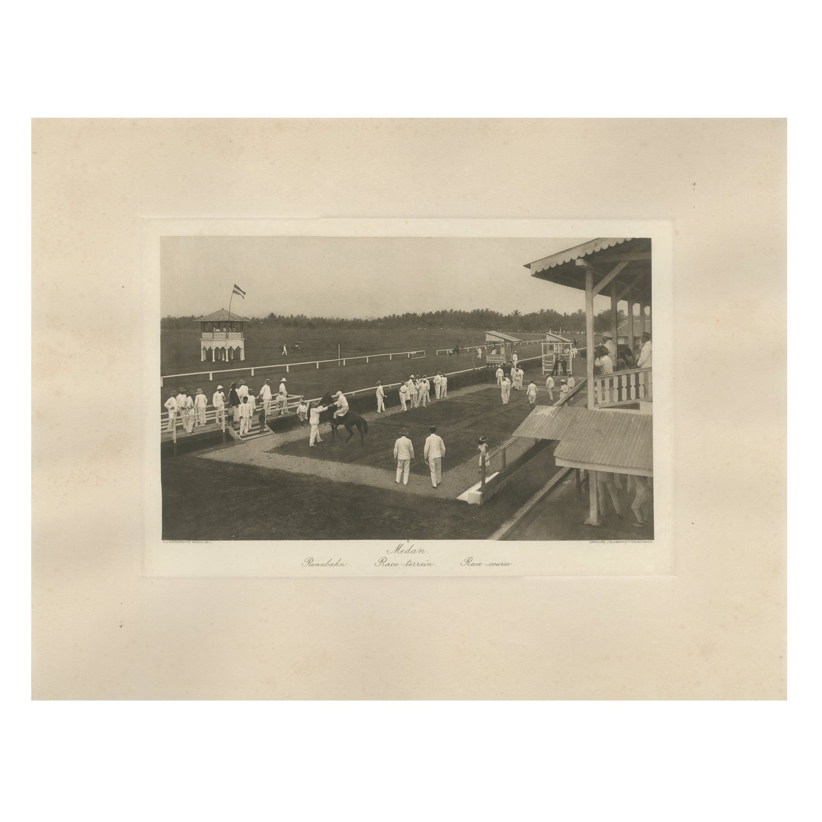 Medan Race-Course, Colonial Era Horse Racing Scene, Antique Photogravure c.1900