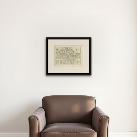 Antique Map of the Expedition of Govert Knol by Van Schley, 1765, shown framed on a wall, true to size