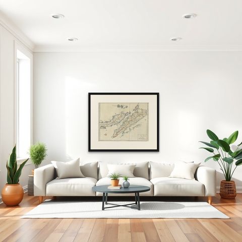 Antique Map of Sumatra, Indonesia 'c.1780', shown framed in a room, true to size