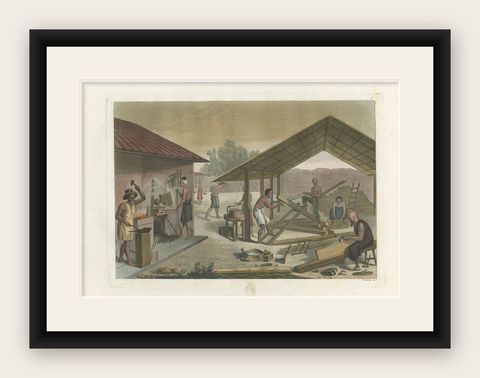 Antique Print of Arts and Crafts in Kupang by Ferrario, '1831', shown framed