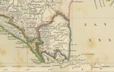 Antique Map of Sumatra, Bangka Belitung and Riau in the Dutch East Indies, 1884, close-up 4
