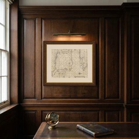 Rare Old English Sea Chart of Part of Indonesia with Java, Madura and Bali, 1711, shown framed on a wall, true to size