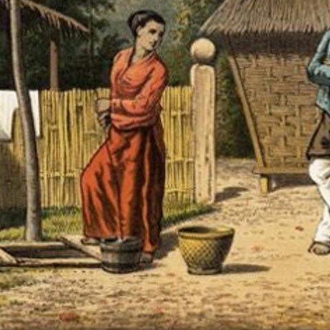 Antique Print of a Domestic Scene in a Kampung on Java, Indonesia, 1888, close-up 2