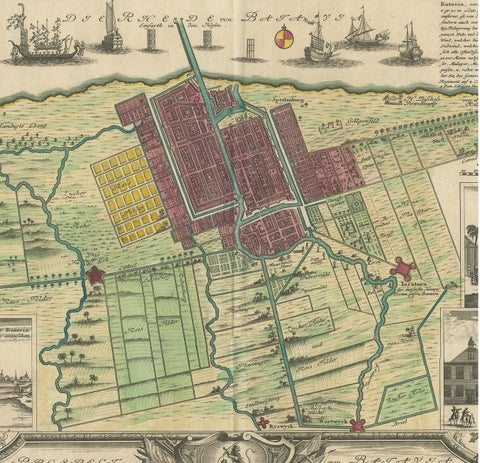 Antique Map and Views of Batavia by Homann Heirs, '1733', view 3