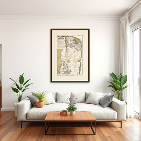 Scarce Antique Map of Lake Toba and Silindoeng on Sumatra, Indonesia, c.1875, shown framed in a room, true to size
