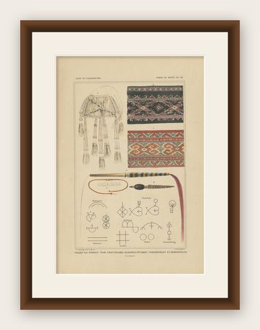 Antique Print with Fabrics of Timor and Rotti 'Indonesia', Temminck, circa 1840, shown framed