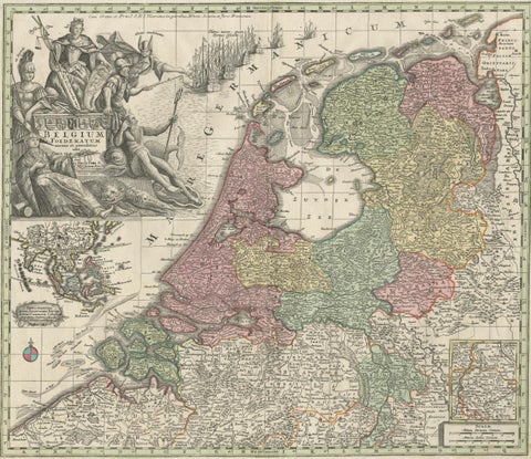 Dutch Republic & East Indies, Belgium Foederatum Map by Seutter, 18th Century, close-up 1