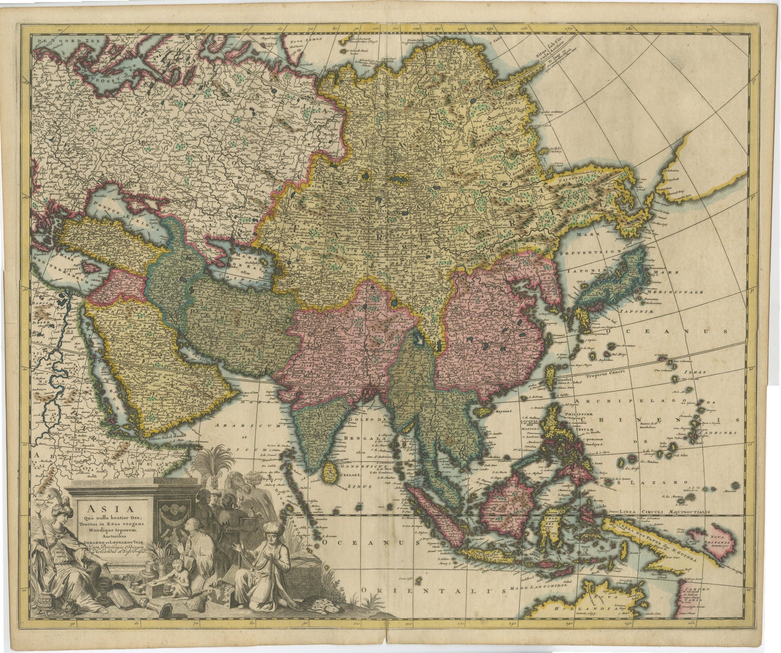 Decorative Antique Map of Asia and the East Indies, circa 1720