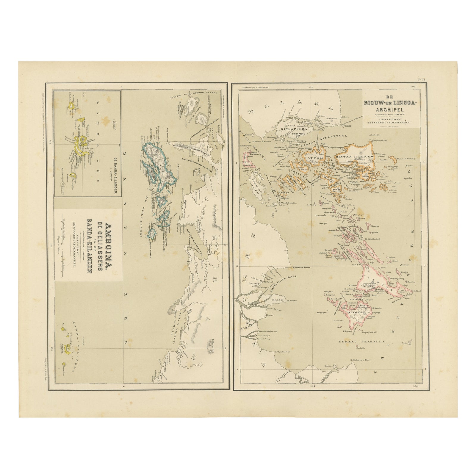 Antique Map of Riouw, Lingga Archipelago, Singapore, Banda by Dornseiffen, 1884