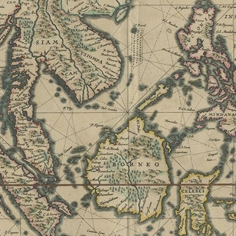 Original Antique Hand-Colored Map of The East Indies and Southeast Asia, c.1644, close-up 2