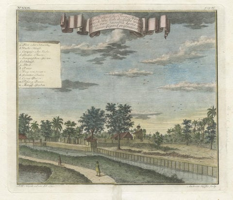 Old Antique Print of Fort Noordwijk, Batavia 'Jakarta, Indonesia', 1739, close-up 1