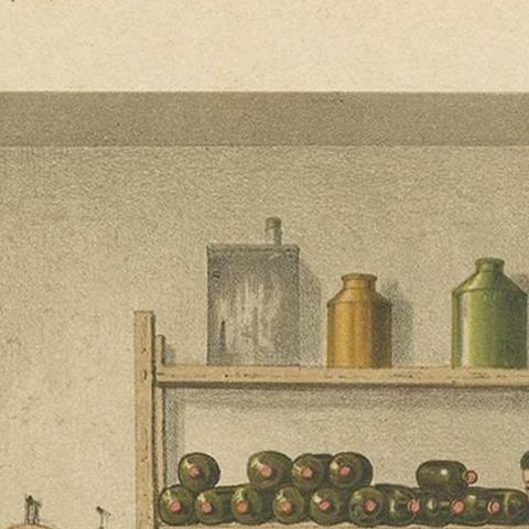 Antique Print of a Kitchen Storage in Batavia by M.T.H. Perelaer, 1888, close-up 1