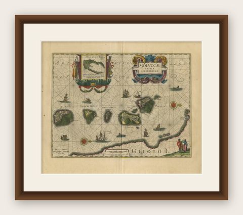 Antique Map of the Spice Islands 'Moluccas', Indonesia by W. Blaeu, circa 1640, shown framed