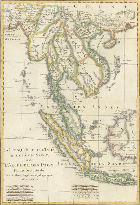 Elegant 18th Century Map of Southeast Asia, Siam, Sumatra & Java by Bonne, 1787, close-up 2