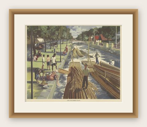 Vintage Poster of Cane and Bamboo Transportation on Java 'c.1960', shown framed