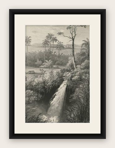 Antique Print of a waterfall near Tondano (Indonesia) by C.W.M. van de Velde, shown framed